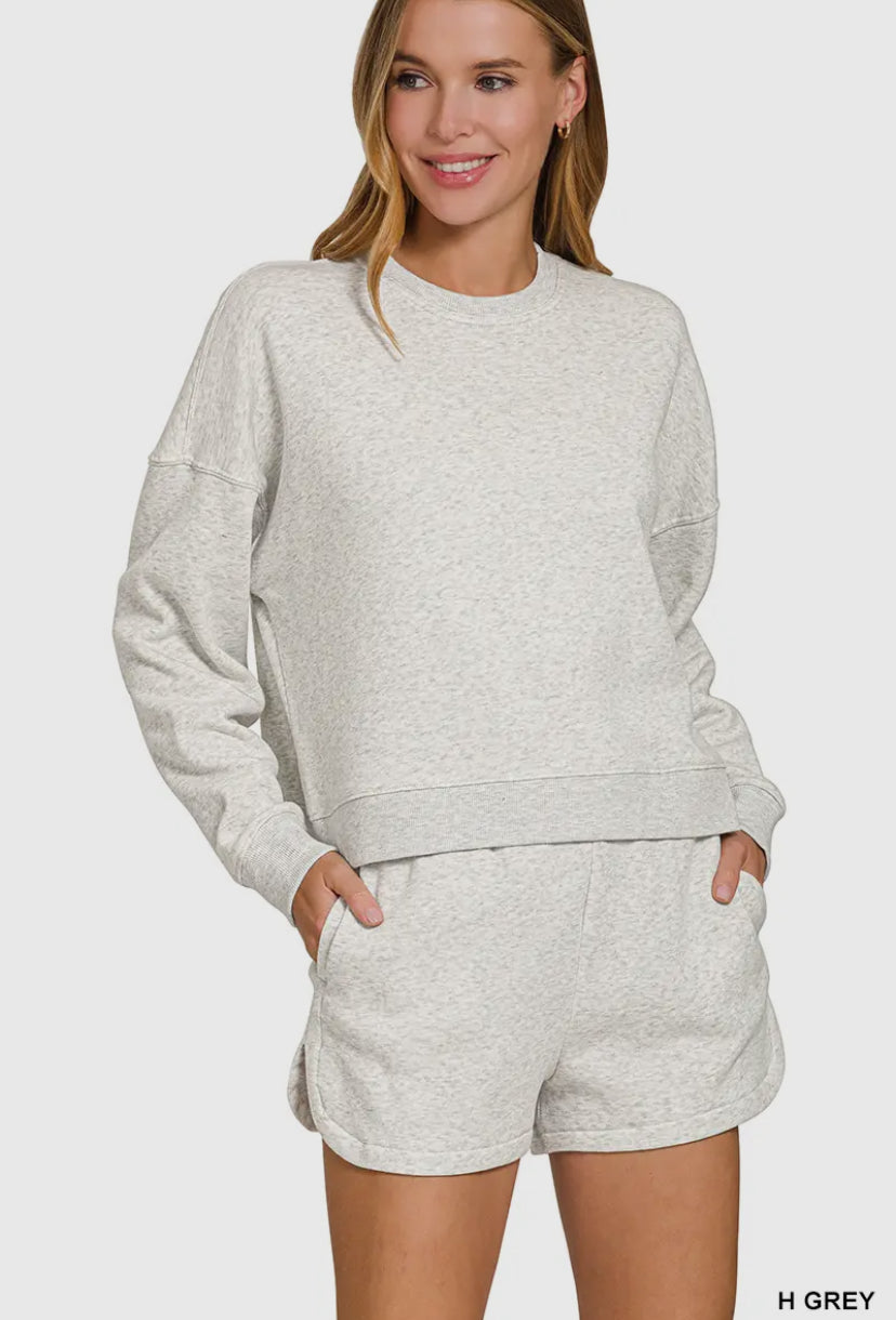 On Repeat Sweatshirt & Short Set | Heathered Grey