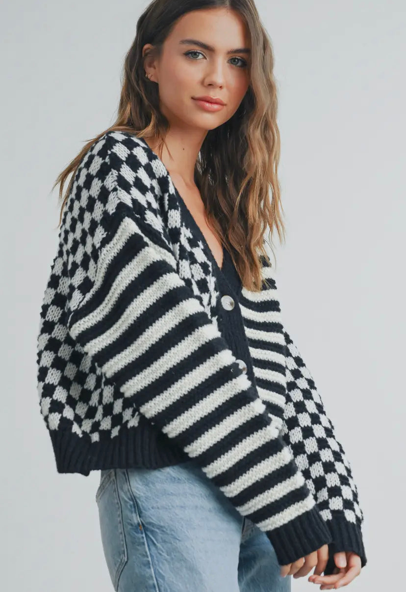 Frenchy Checker Cardigan | Black