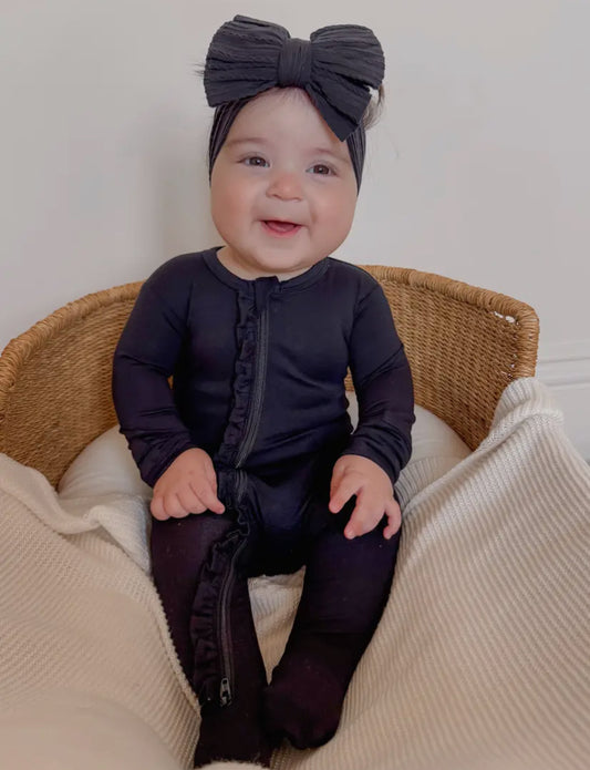 2-Way Ruffle Zip Onesie | Black