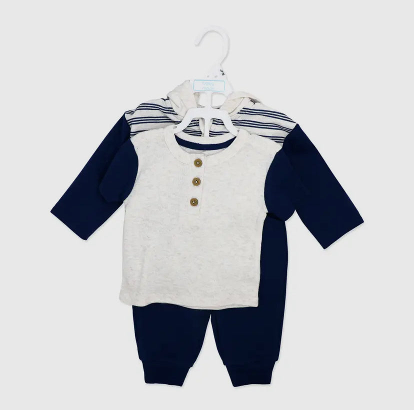 Boys 3 Piece French Terry Jacket Set | Navy Stripe