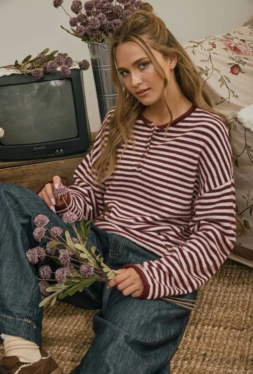 Bristol Henley Sweater | Burgundy