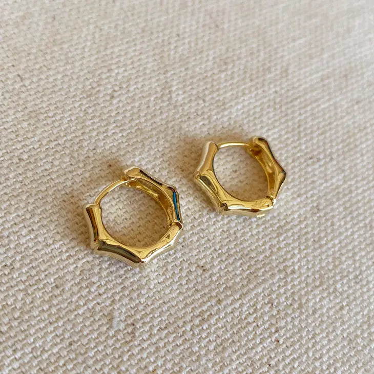 18K Gold Filled Bamboo Clicker Hoop Earrings