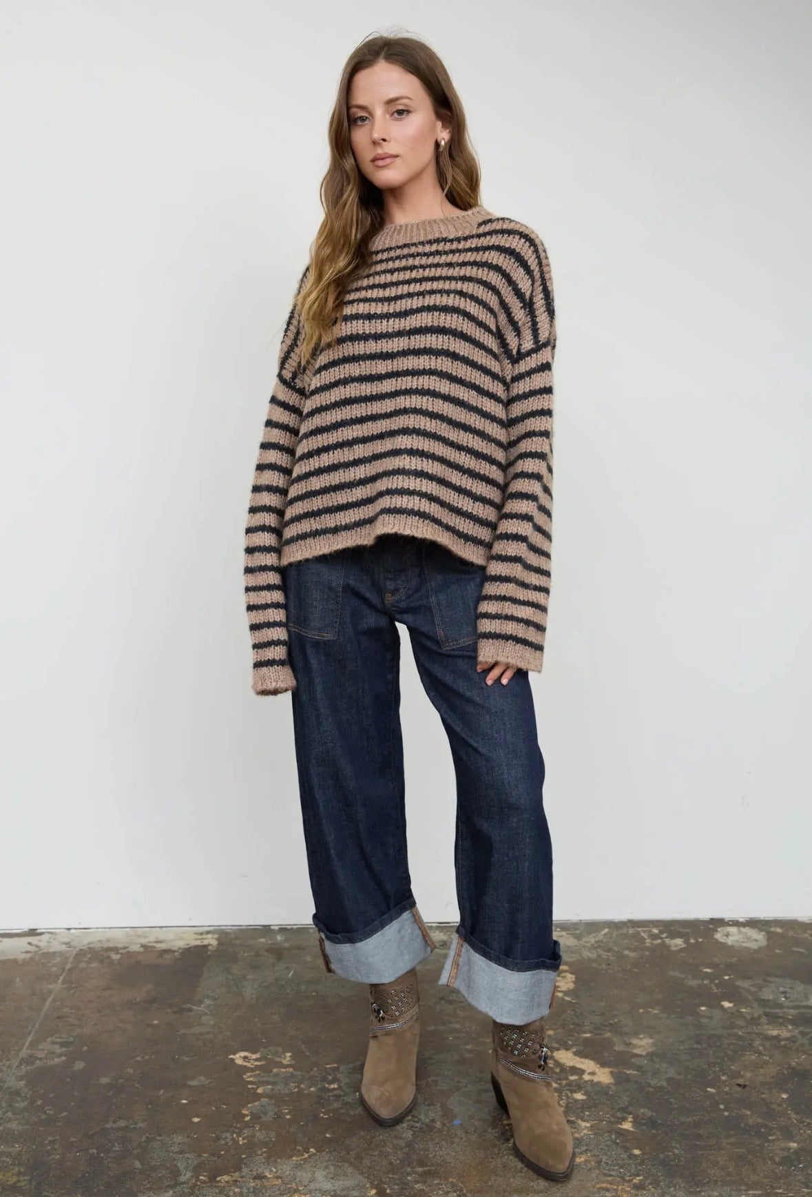 Ellis Striped Chunky Knit | Light Khaki