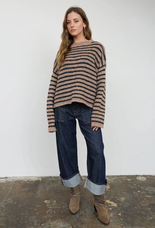Ellis Striped Chunky Knit | Light Khaki