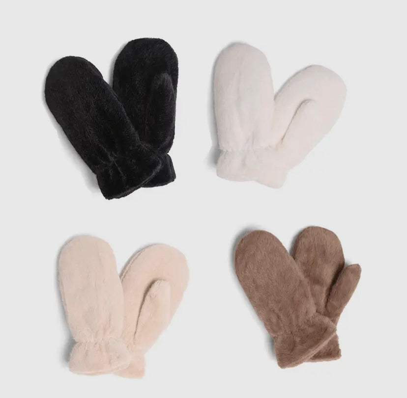 Solid Faux Fur Mittens | 4 Colour Options