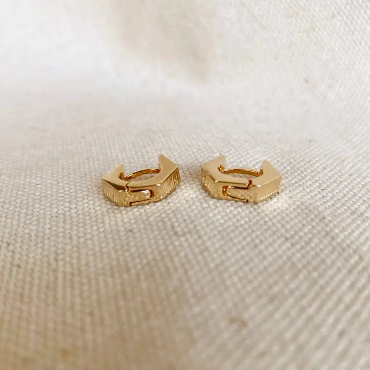 18K Gold Filled Textured Shaped Clicker Hoop Earrings