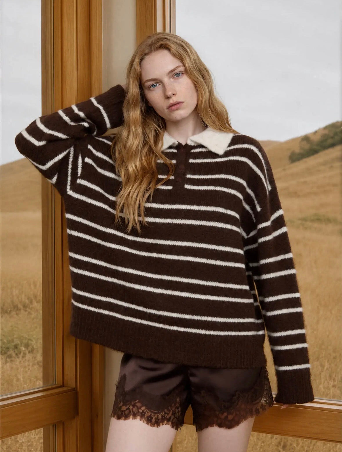 Merrit Striped Polo | Chocolate