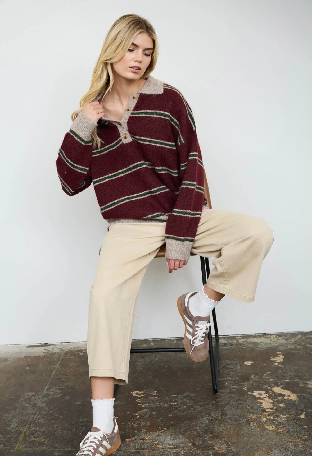 Ramsey Striped Polo | Wine Multi