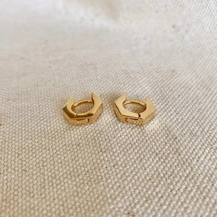 18K Gold Filled Textured Shaped Clicker Hoop Earrings