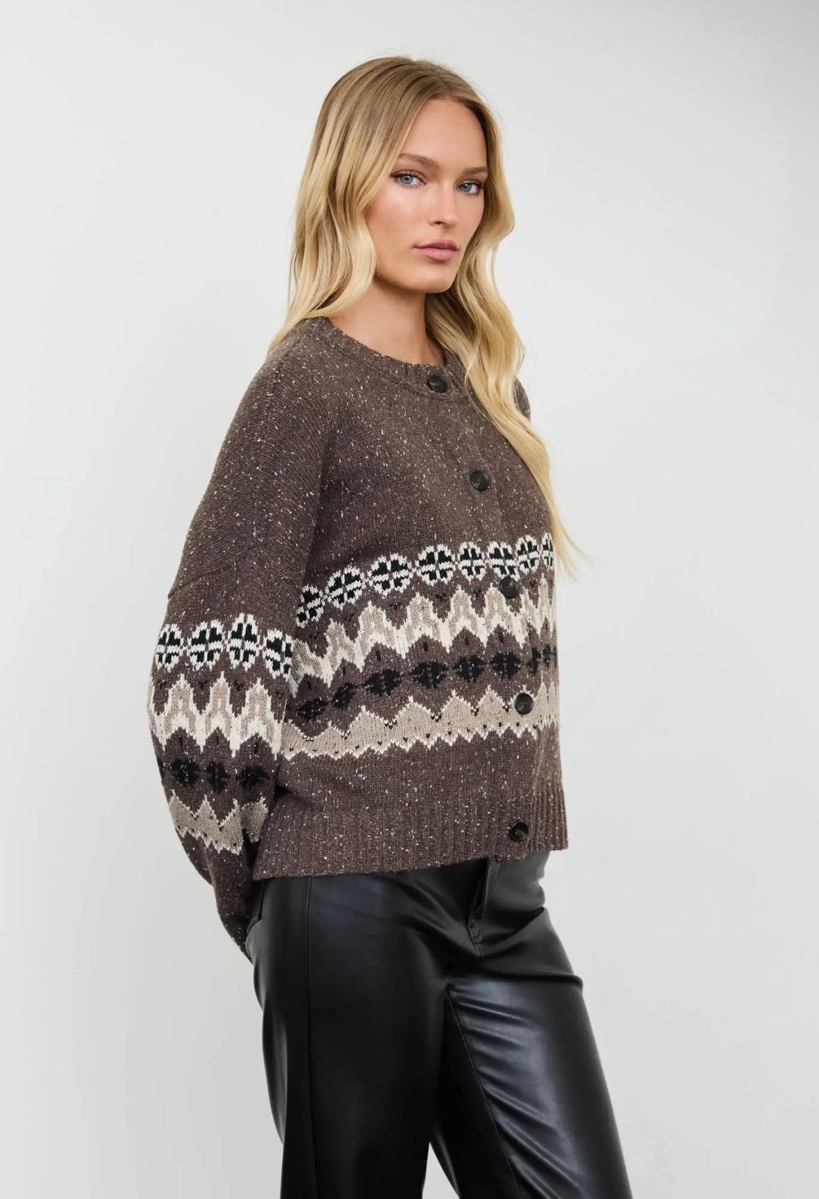 Bellamy Fair Isle Cardi | Coffee