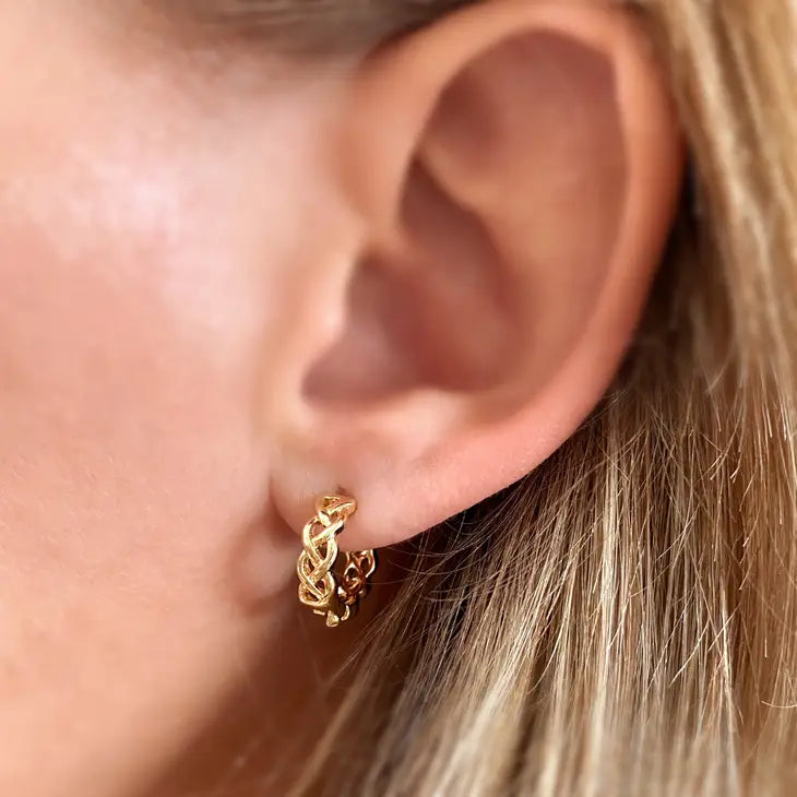 18K Gold Filled Braided Clicker Hoop Earrings