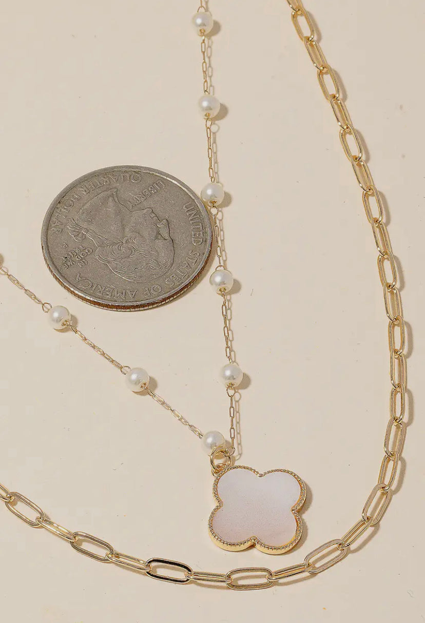 Double Layer Pearl Charm Necklace