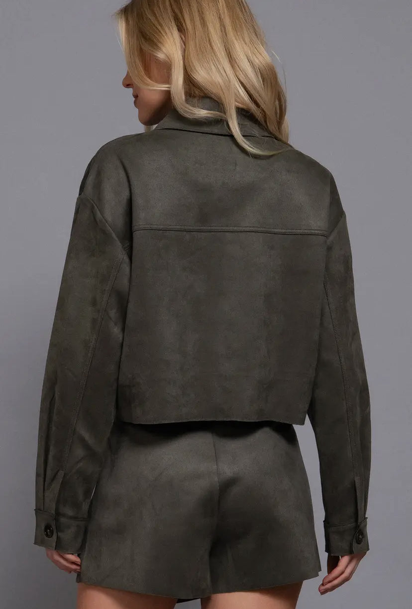 Bergos Faux Suede Jacket | Olive