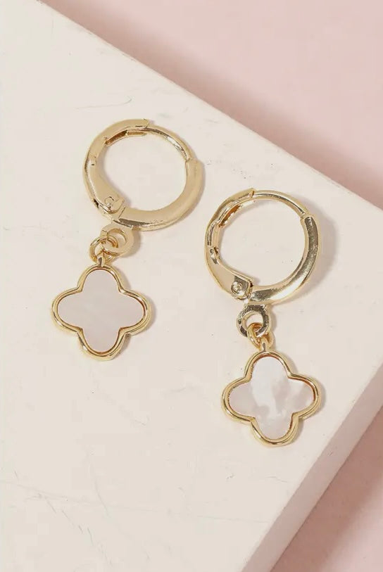 Gold Dipped Clover Charm Dangle Earrings - 2 Color Options