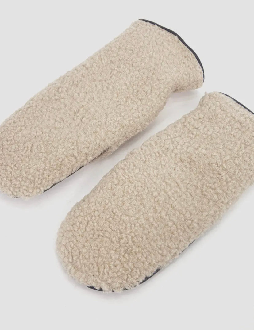 Duo Sherpa/Leather Mitts | Cream/Black