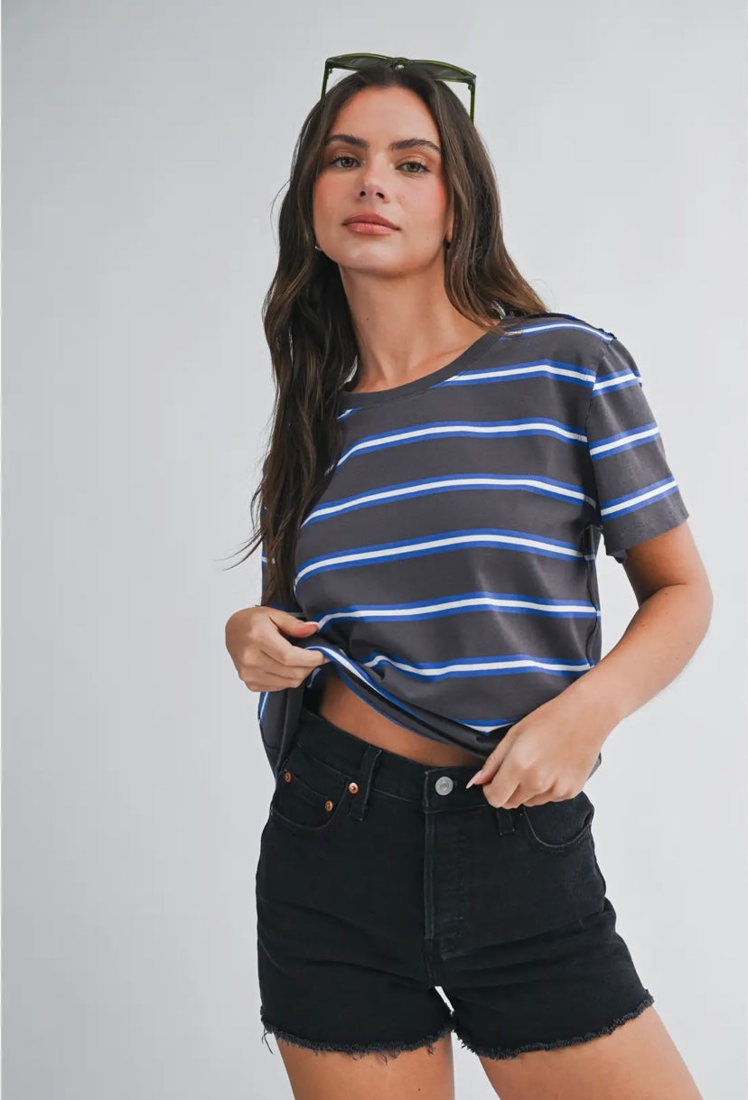 Monet Striped Tee | Charcoal