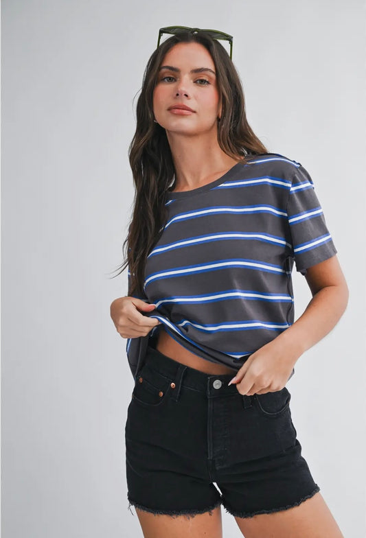 Monet Striped Tee | Charcoal