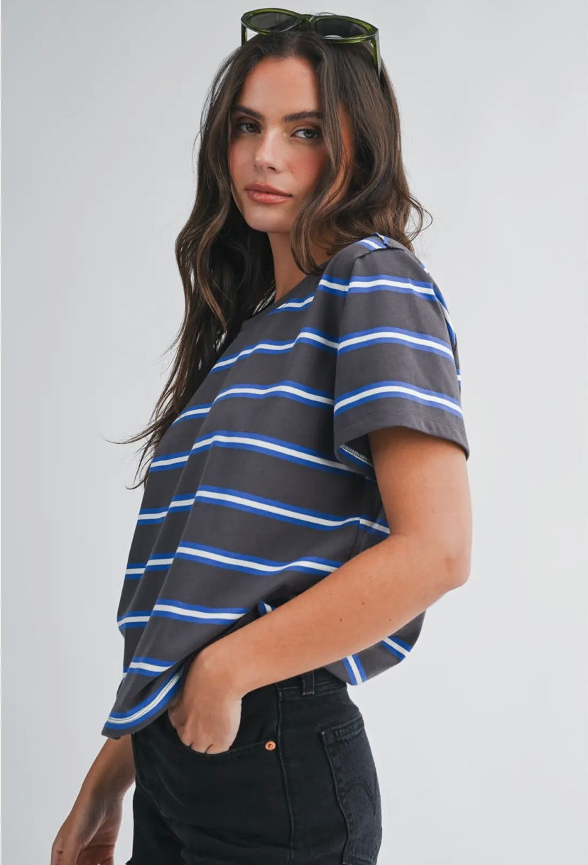 Monet Striped Tee | Charcoal