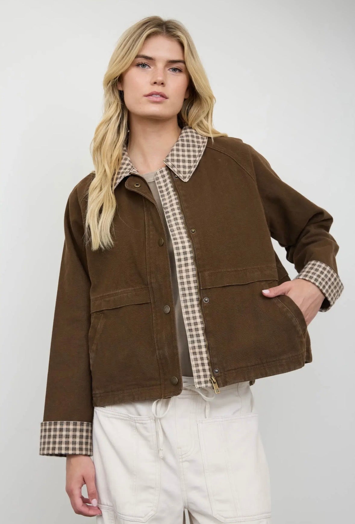 Wren Gingham Collared Jacket | Cocoa