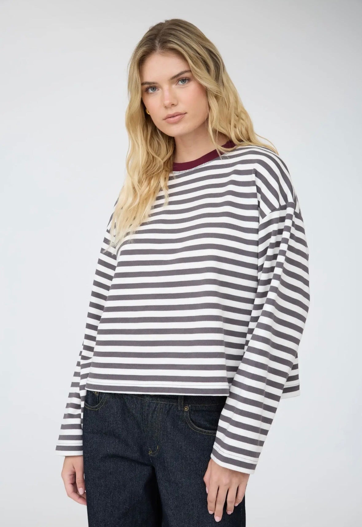Emerson Striped Long Sleeve | Charcoal