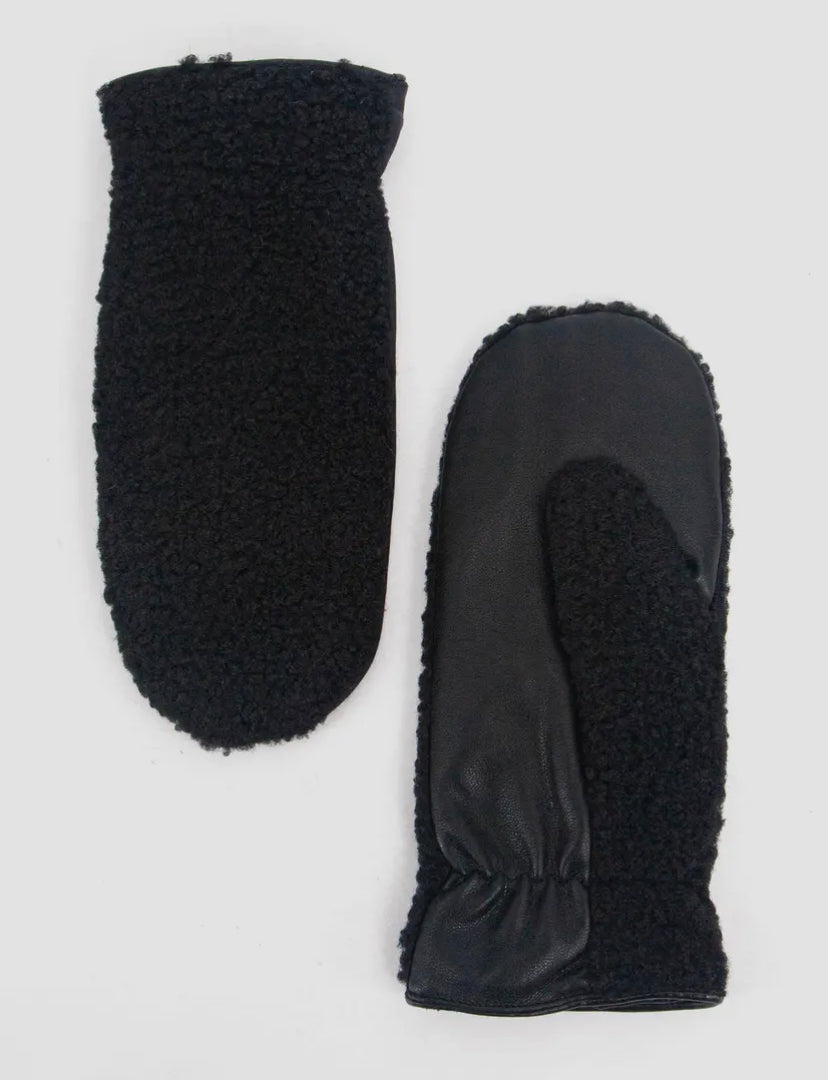 Duo Sherpa/Leather Mitts | Black