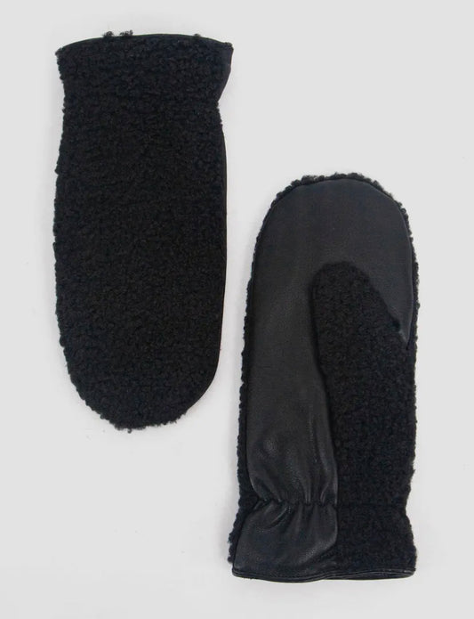 Duo Sherpa/Leather Mitts | Black