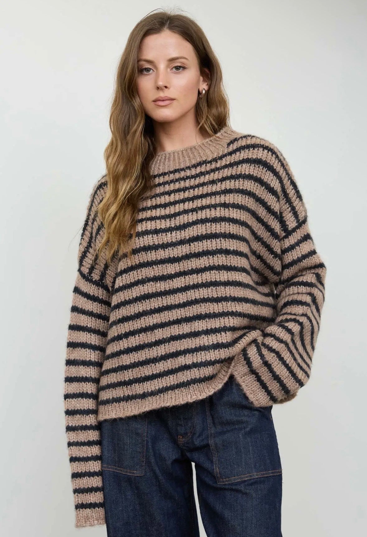 Ellis Striped Chunky Knit | Light Khaki