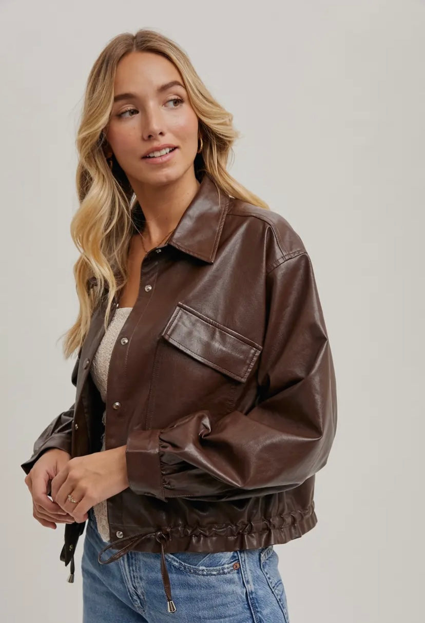 Alanis Faux Leather Jacket | Brown