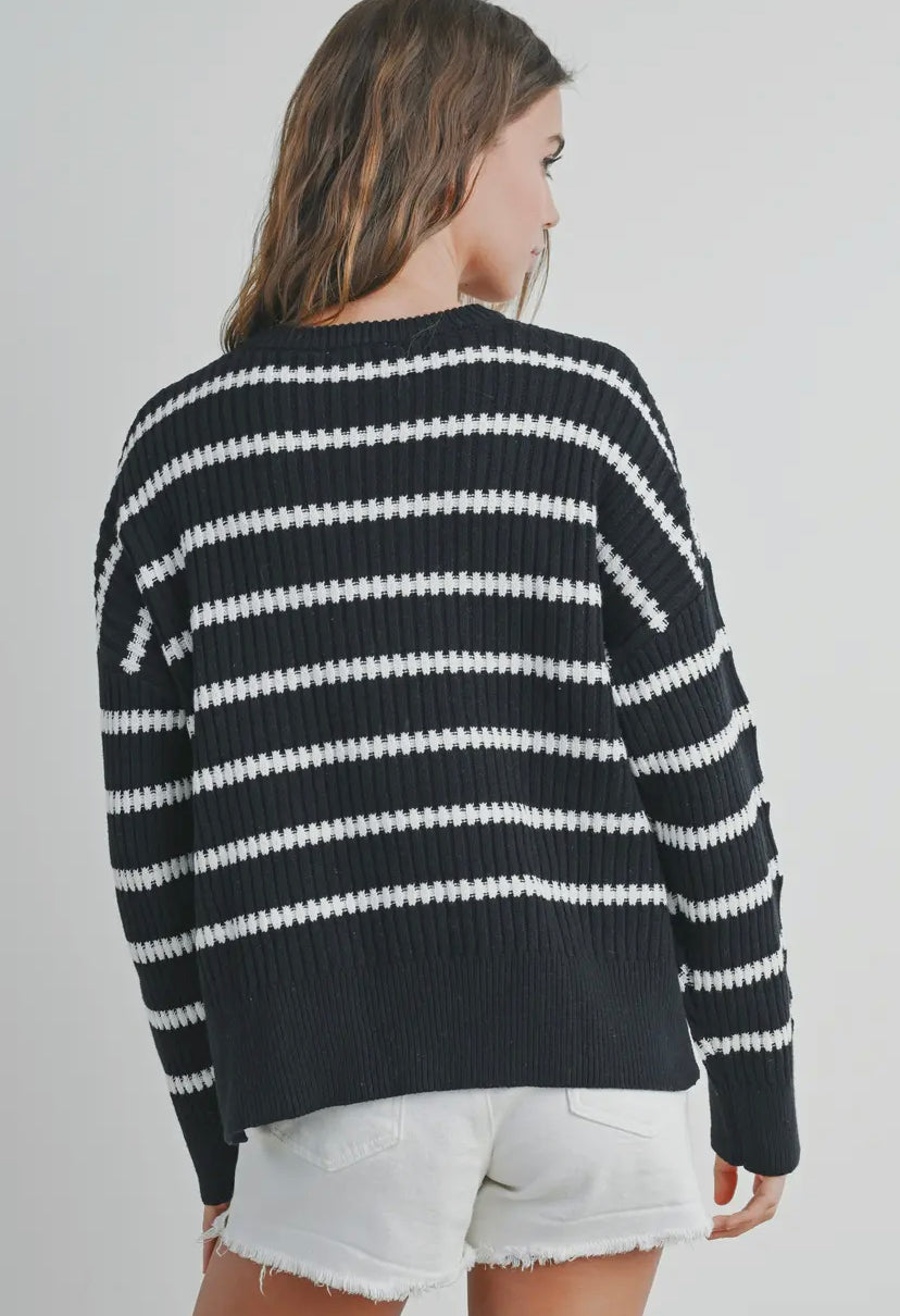 Aussie Striped Knit Sweater - Black/Ivory