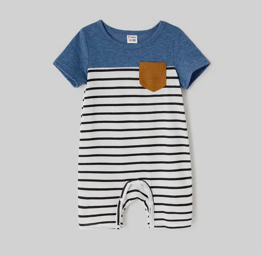 Striped Patch Pocket Romper