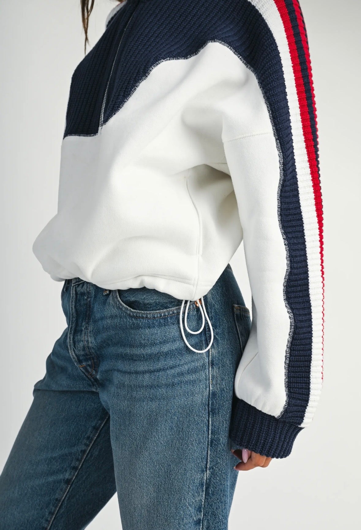 Varsity Half Zip Pullover | White Multi