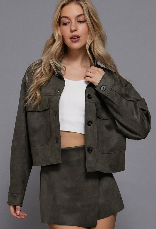 Bergos Faux Suede Jacket | Olive