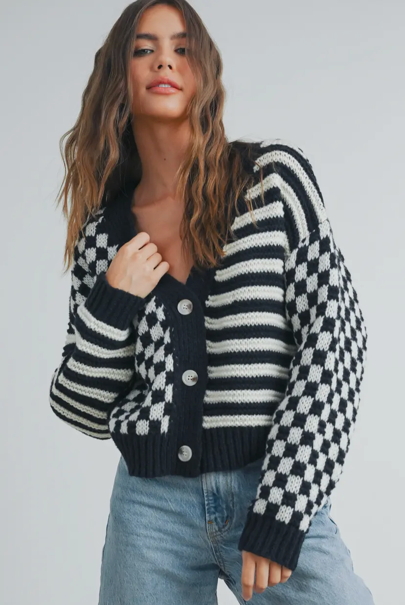 Frenchy Checker Cardigan | Black