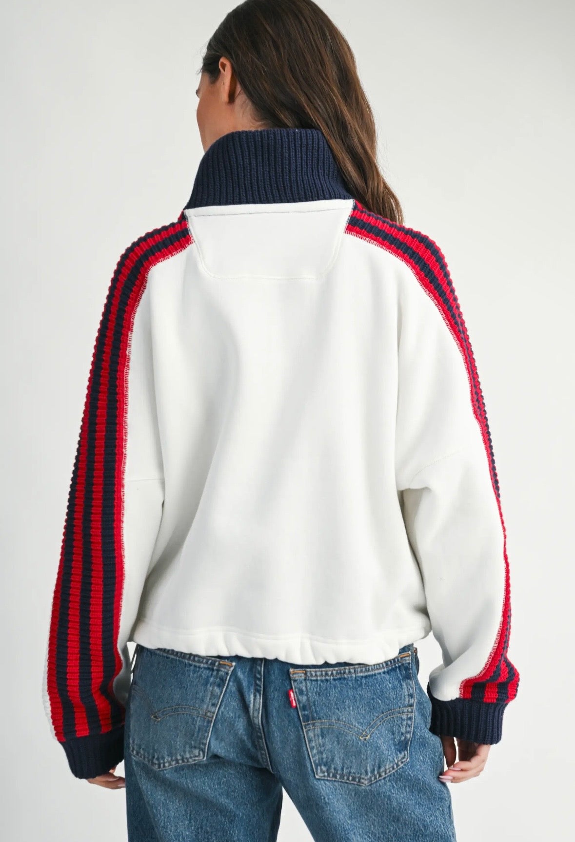 Varsity Half Zip Pullover | White Multi