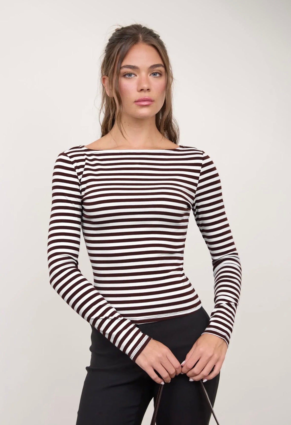 Delancy Striped Long Sleeve | Brown