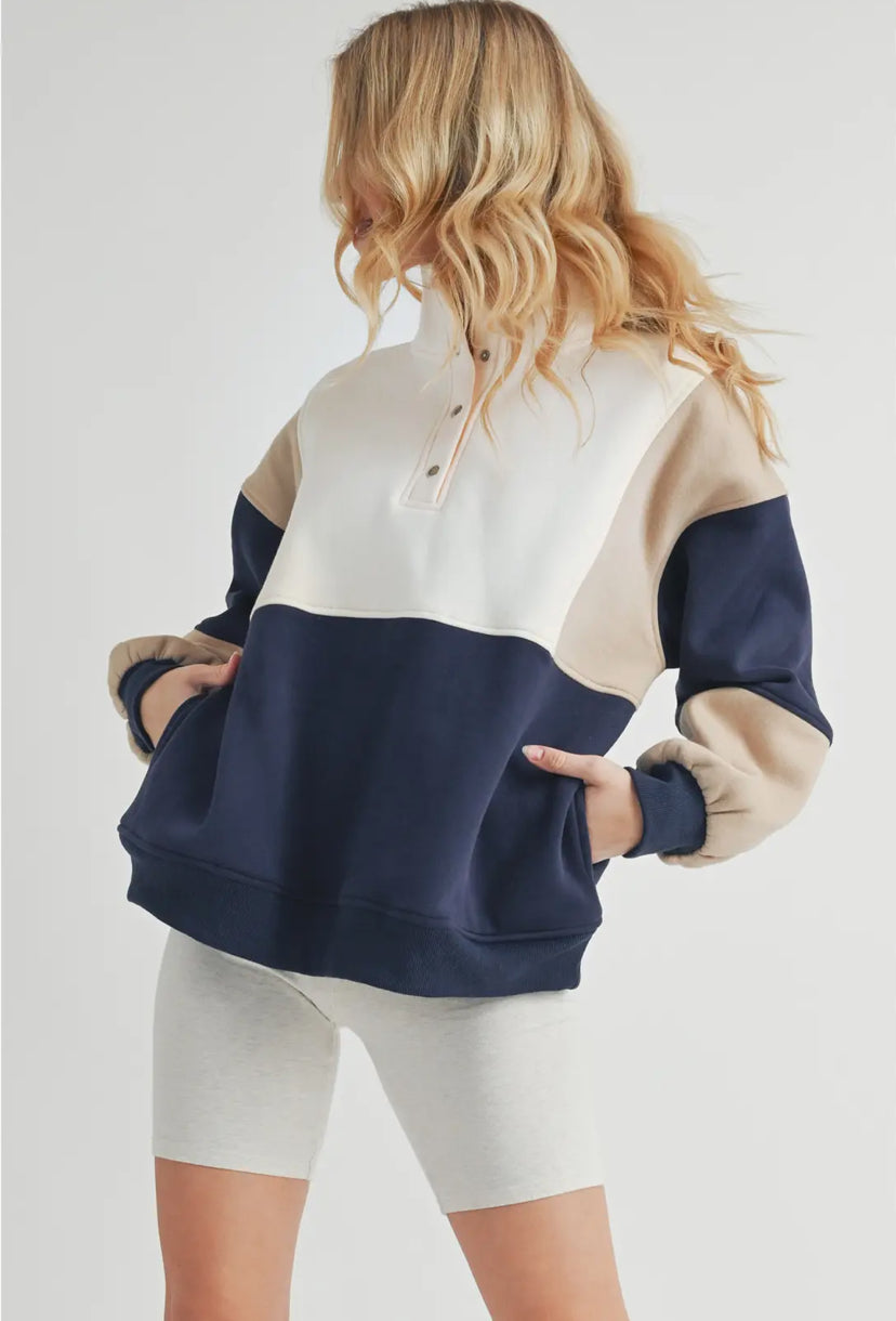 Wander Pullover | Tan/Navy