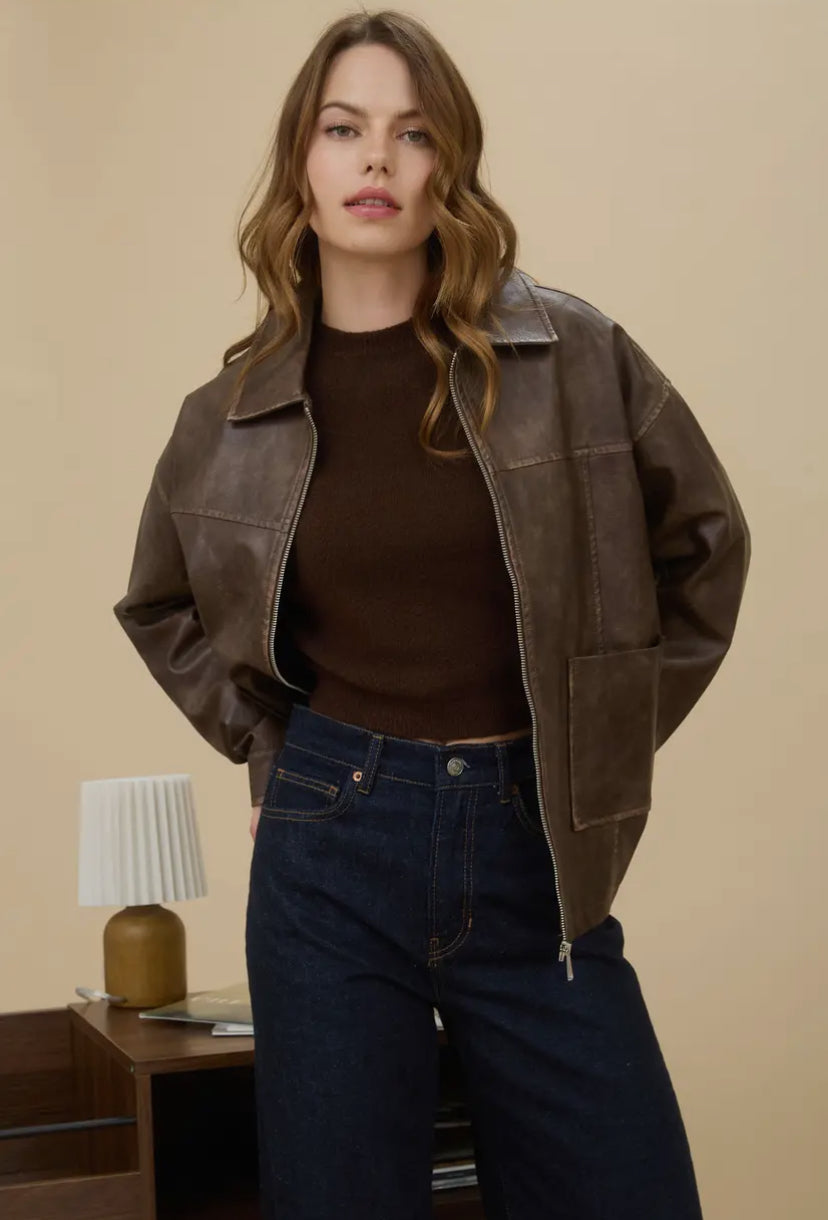 Vermont Faux Leather Jacket | Brown