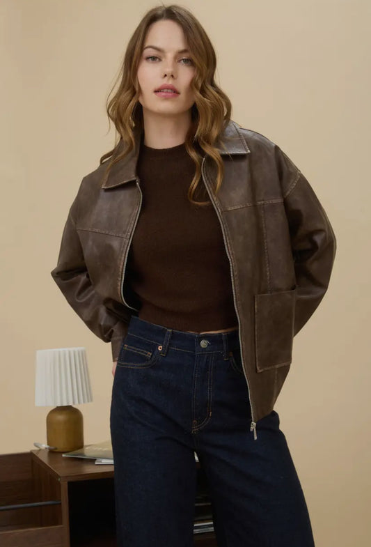 Vermont Faux Leather Jacket | Brown