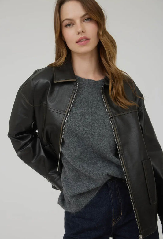 Vermont Faux Leather Jacket | Black