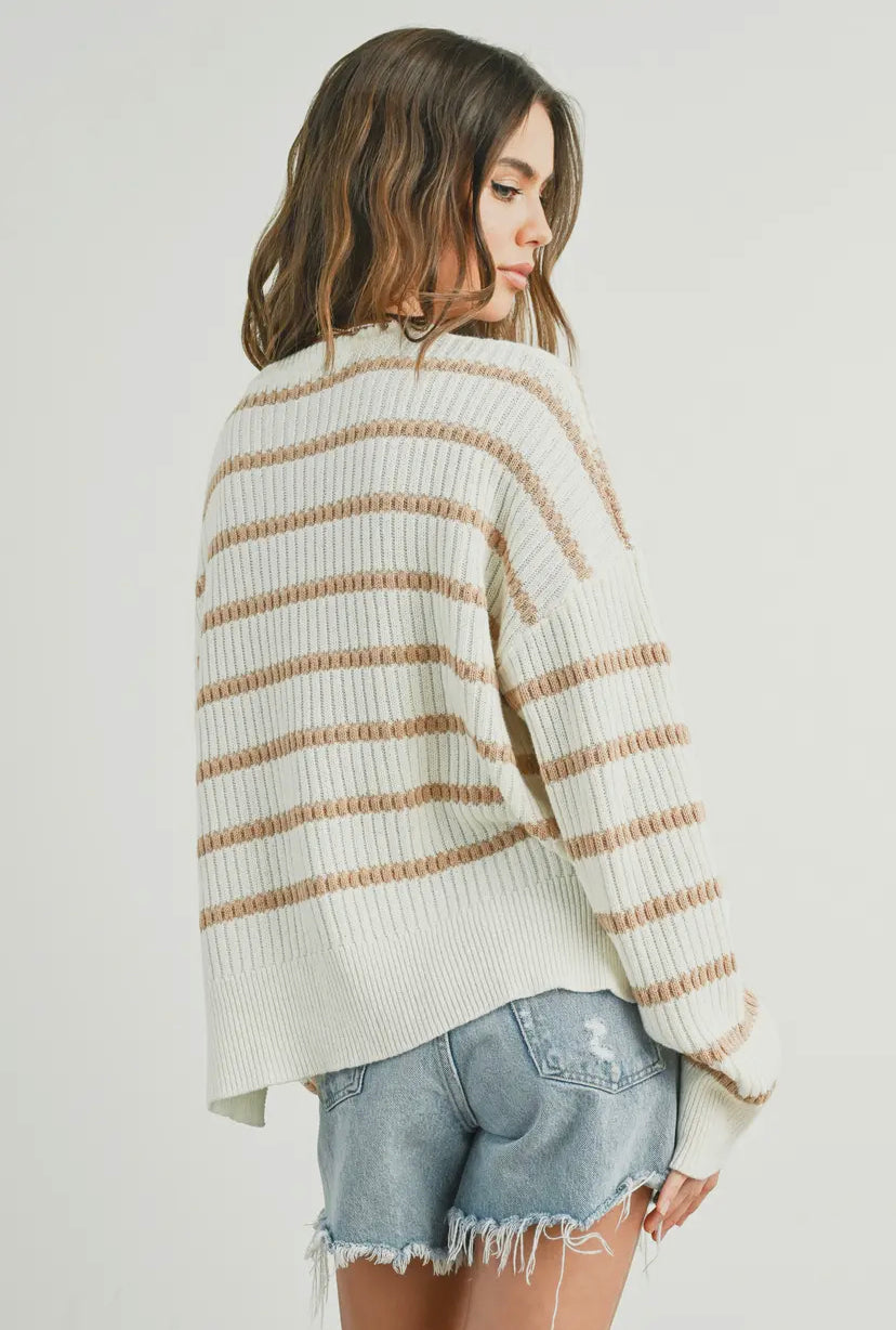 Aussie Striped Knit Sweater - Ivory/Taupe