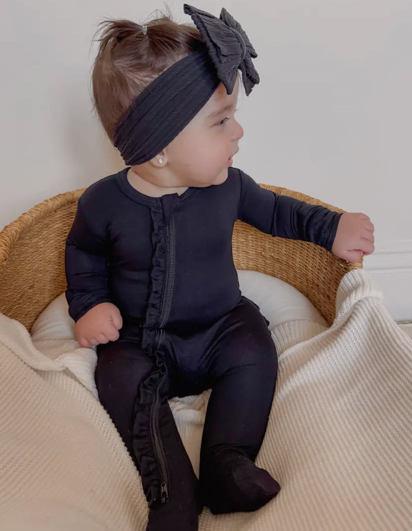 2-Way Ruffle Zip Onesie | Black