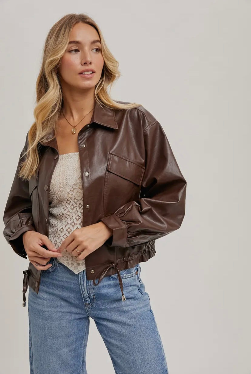 Alanis Faux Leather Jacket | Brown