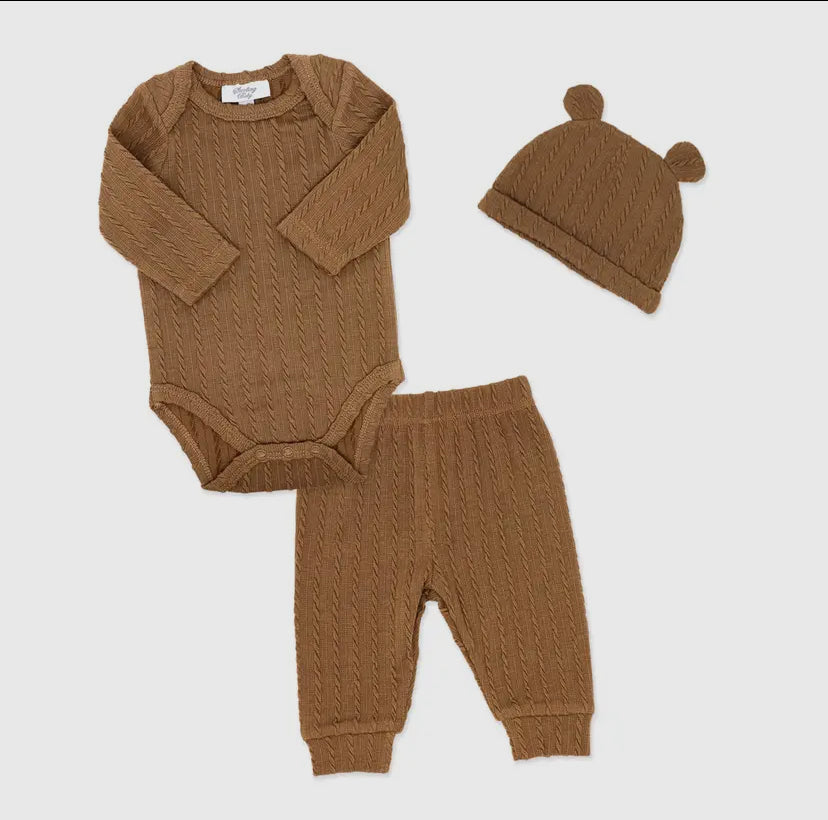 Neutral 3 Piece Jacquard Ribbed Set