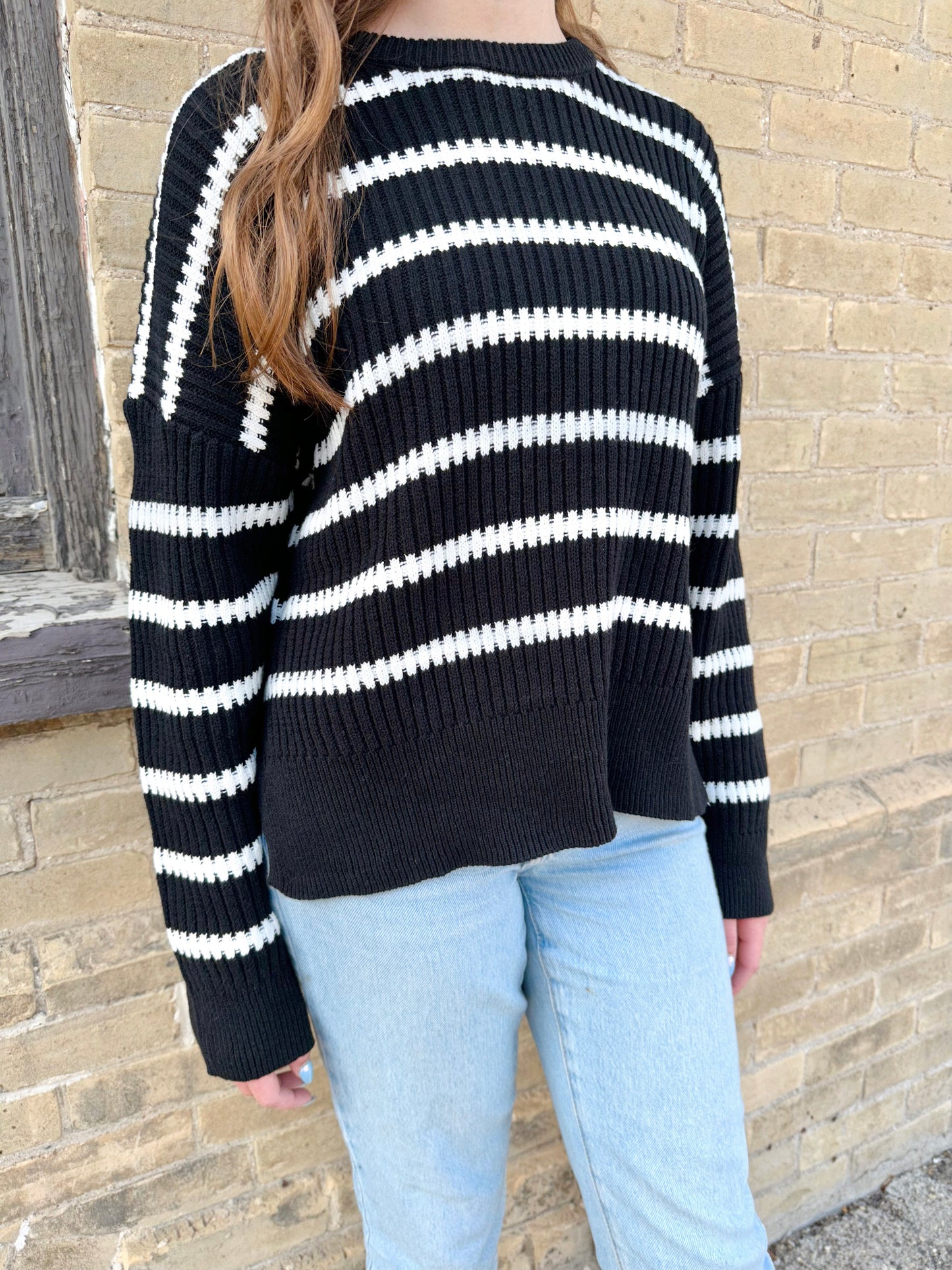 Aussie Striped Knit Sweater - Black/Ivory