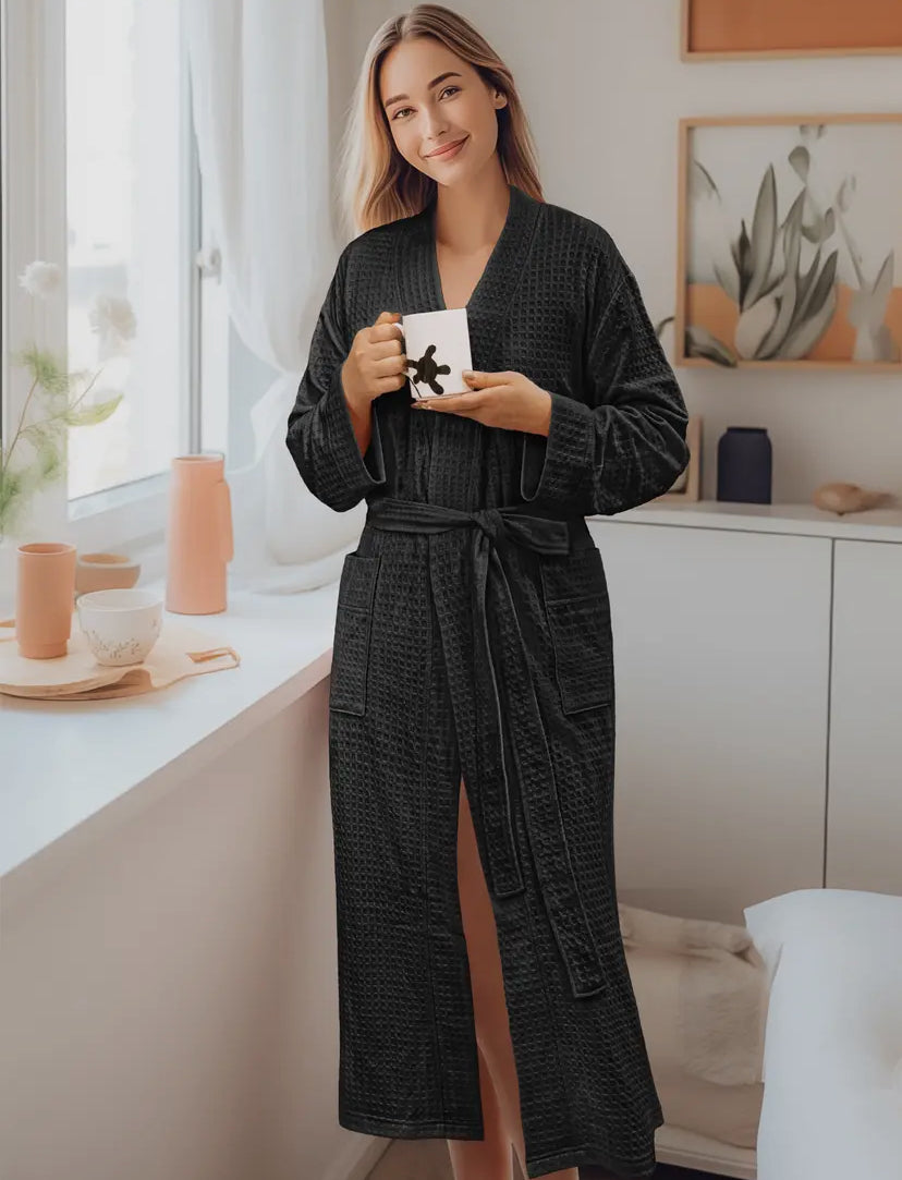 Relaxation Retreat Waffle Knit Robe | Black