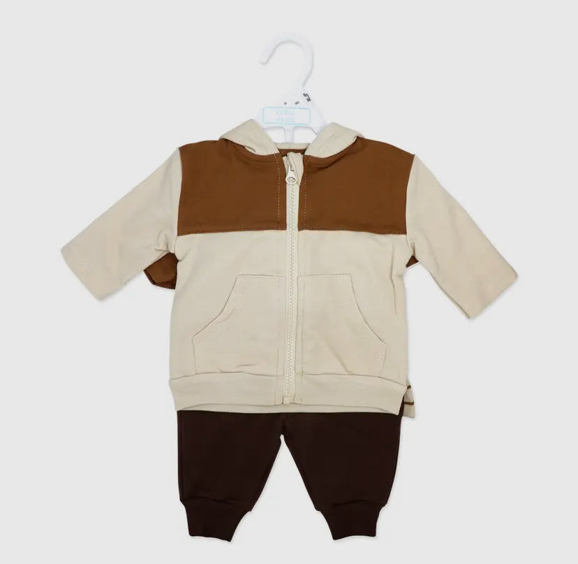 Boys 3 Piece French Terry Jacket Set | Brown Stripe