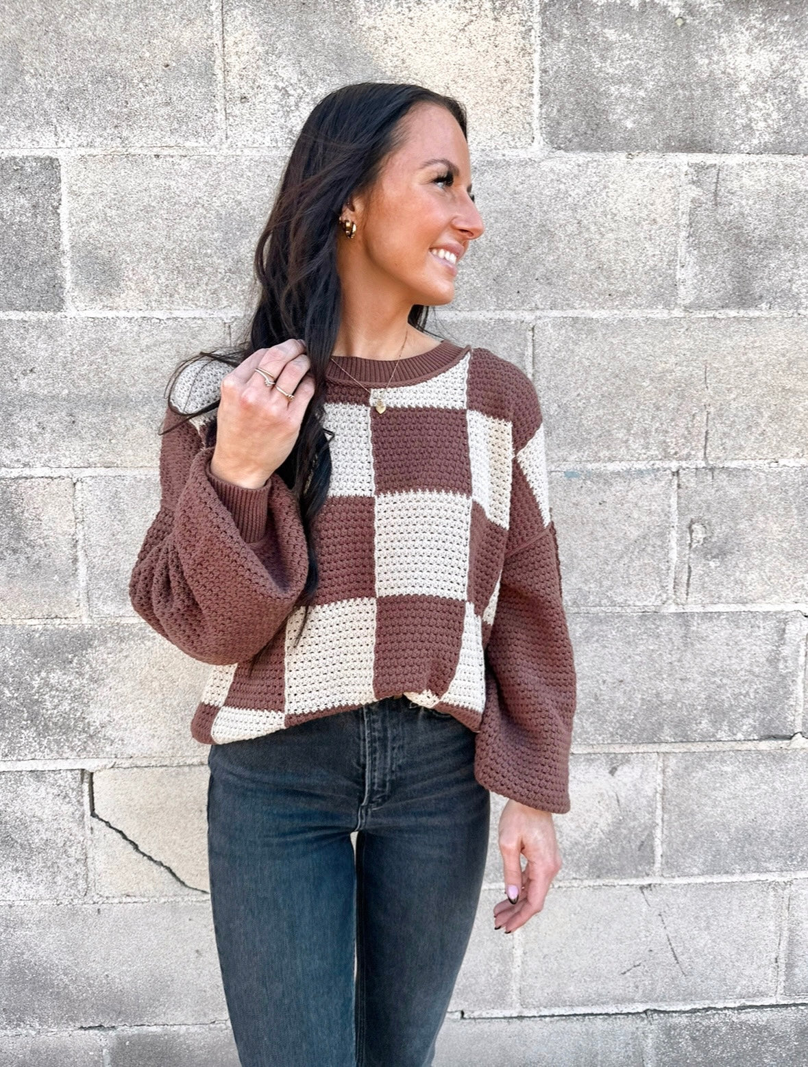 Rikki Crochet Checkered Sweater