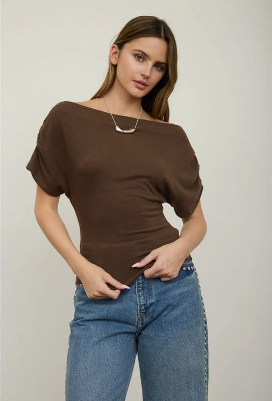 Gia Ruched Sleeve Top | Brown