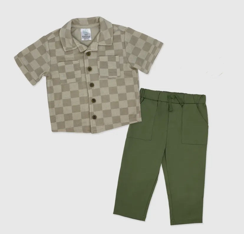 Boys 2 Piece Pant Set | Checker Green