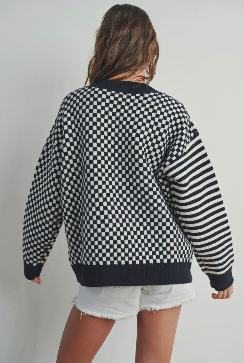 Frenchy Checker Knit Sweater | Black/Ivory